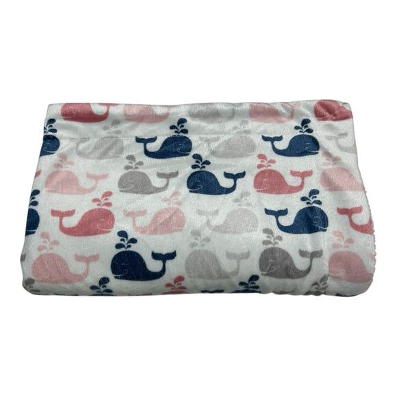 S.L. Home Fashions Whale Baby Blanket Pink Blue Gray Sherpa - Picture 1 of 6